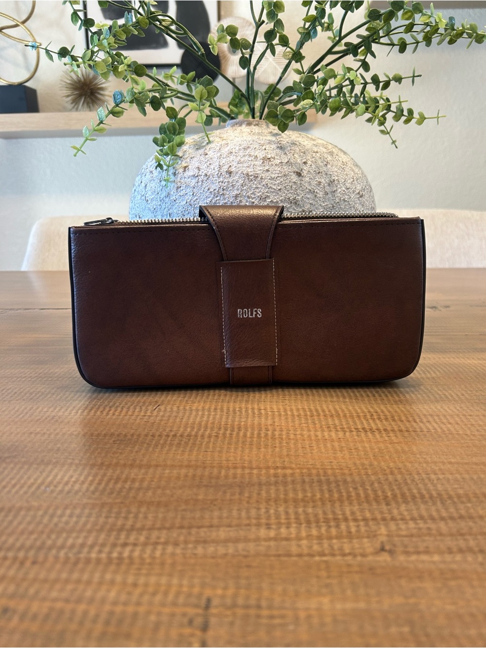 Rolfs Dark Brown Leather Men's Toiletry Dopp Kit